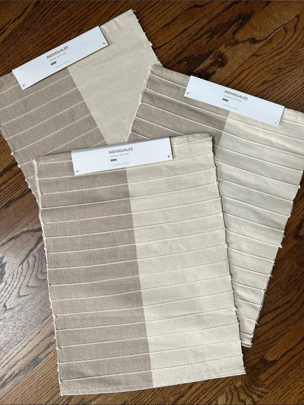 Zara Home Set of 6 Two‑Tone Cotton Placemats Taupe and Cream Neutral Kitchen
